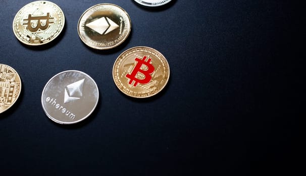 cryptocurrencies concept - bitcoin, litecoin, ethereum