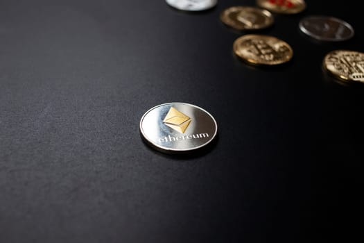 cryptocurrencies concept - bitcoin, litecoin, ethereum