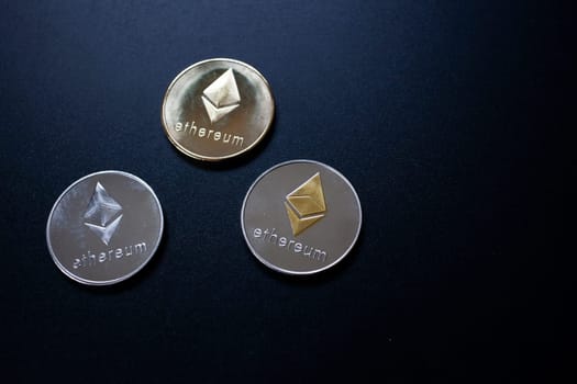 cryptocurrencies concept - bitcoin, litecoin, ethereum