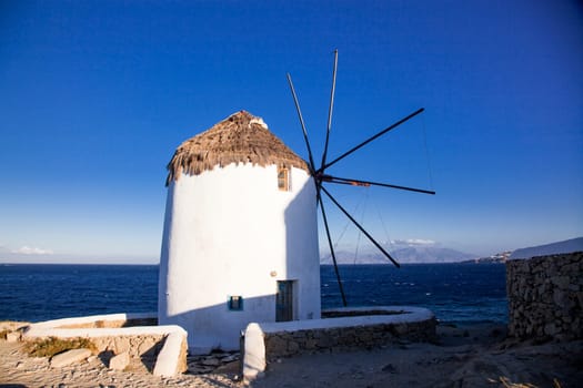 famous view  Traditional windmills on the island Mykonos, Greece