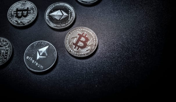 cryptocurrencies concept - bitcoin, litecoin, ethereum