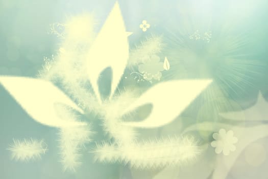 Abstract underwater world. Mysterious and magic underwater flora with different abstract flowers. Bright yellow green texture background.