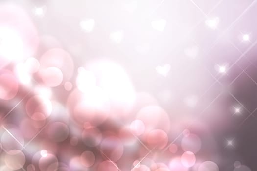 Abstract valentine background. Abtract festive blur pink bright pastel background with hearts and bokeh lights for valentine or wedding. Romantic textured backdrop with space for your design. Card concept.