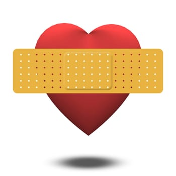 Wounded Heart with Bandage. 3D rendering