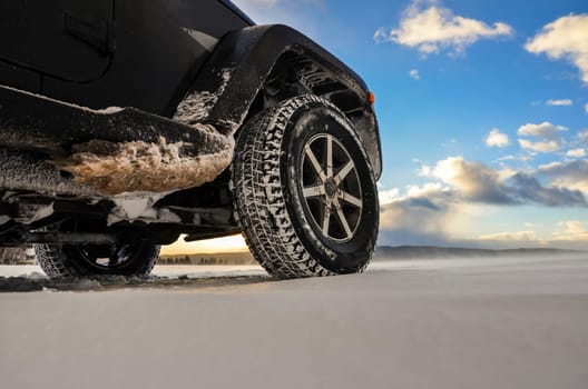SUV in snow winter tire adventure.