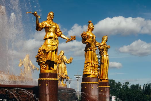 Moscow, Russia - August 13, 2018: VDNH fountain of friendship of nations.