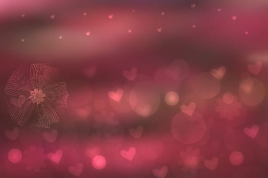Abstract valentine background. Abtract festive blur purple  pastel background with a large ribbon and bow and hearts for valentine or wedding. Romantic backdrop with space for your design. Card concept.