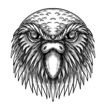 Tattoo style illustration of  of head of kakapo, night parrot or owl parrot, a species of flightless, nocturnal, ground-dwelling parrot endemic to New Zealand.