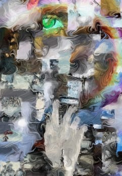 Fragmented Human Abstract with Human Hand Light Bulb