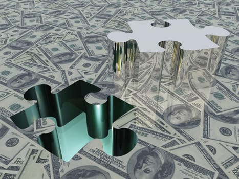 USA Currency Puzzle. 3D rendering