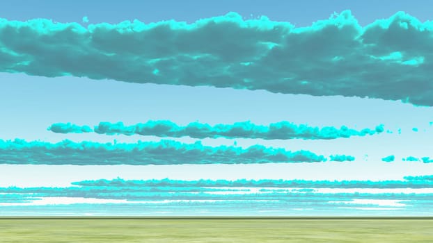 Colorful clouds above horizon.