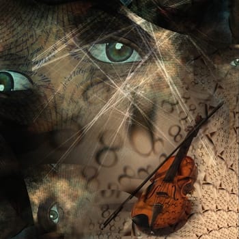 Eternal Music. Violin and eye abstract composition