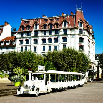 AIX-LES-BAINS, FRANCE - August 31, 2014 A train bus for visiting Sailing competition at the biggest natural lake of France during all summer. August 31, 2014 in Aix-les-Bains, France.