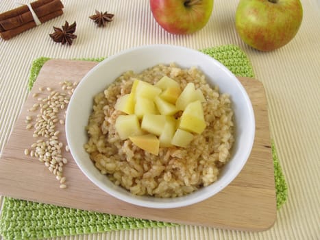 Mochi milk rice with apple compote