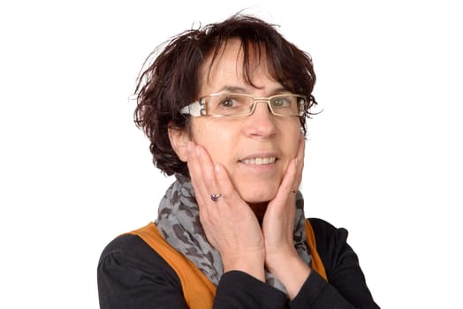 portrait of a middle-aged woman on white background