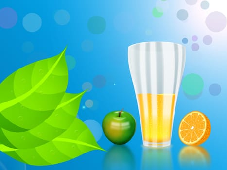 Fruits and a glass with natural juice