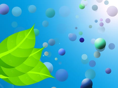 Green mint leaves on blue background