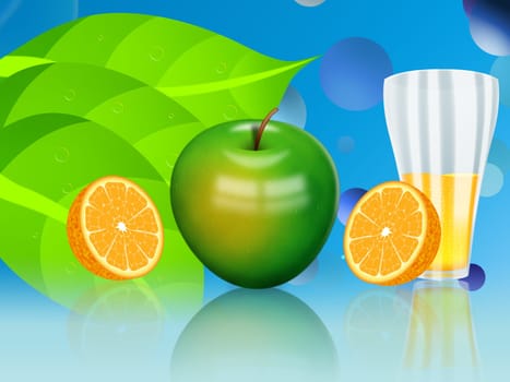 Fruits and a glass with natural juice