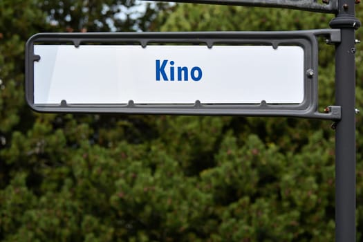 Signpost for a cinema in a street in Kühlsborn