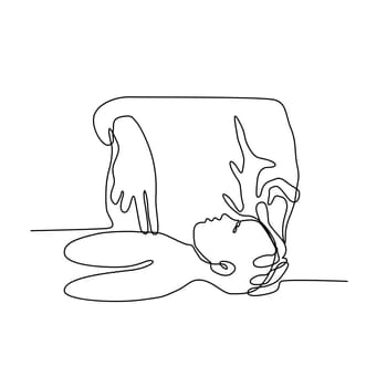 Continuous line illustration of an adult performing cardiopulmonary resuscitation or CPR on infant, an emergency procedure use chest compression with artificial ventilation to preserve brain function.