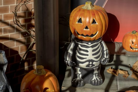 Halloween of pumpkin on the orange Lawn