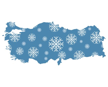 Map of Turkey with snowflakes