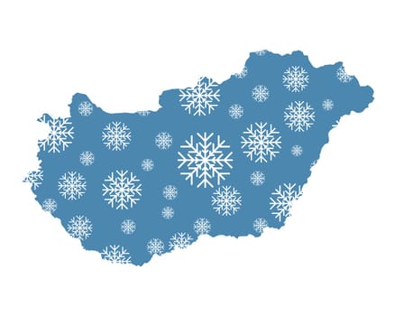 Map of Hungary with snowflakes