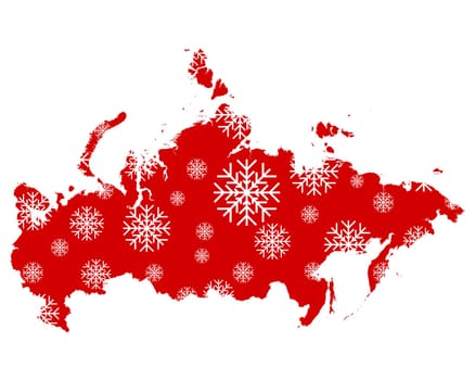 Map of Russia with snowflakes