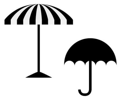 Umbrella and sunshade on white background