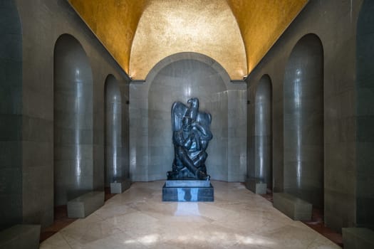 Njegos statue inside a crypt in a mausoleum, created by famous sculptor Ivan Mestrovic, Loven National Park, Montenegro