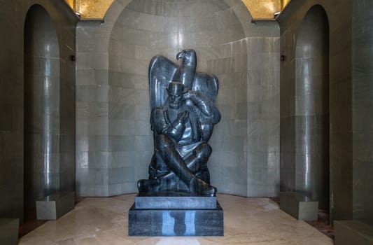 Njegos statue inside a crypt in a mausoleum, created by famous sculptor Ivan Mestrovic, Loven National Park, Montenegro