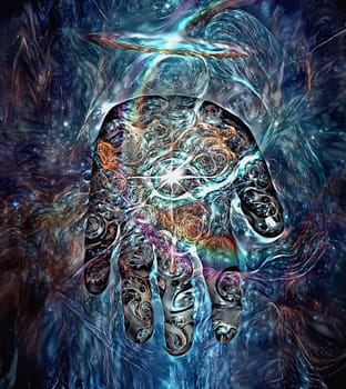 Time Machine. Eye on human palm