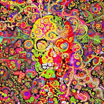 Abstract colorful painting. Ornate decorated skull