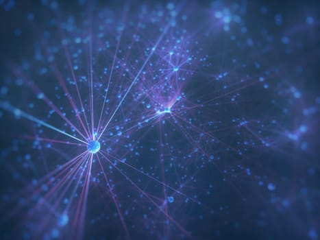Interconnected artificial neurons, biomechanical cells connected in a concept of artificial intelligence. 3D illustration.
