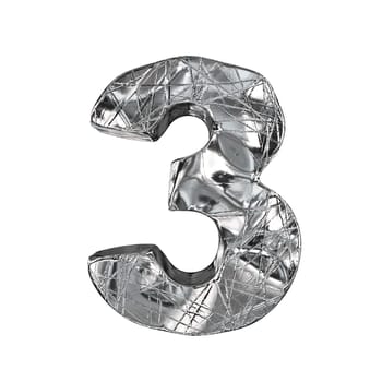 Grunge aluminium foil font number 3 THREE 3D render illustration isolated on white background