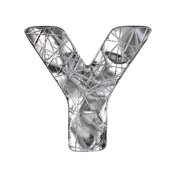 Grunge aluminium foil font letter Y 3D render illustration isolated on white background
