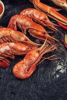 Closeup of far eastern botan shrimp with lemon