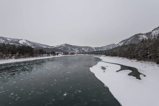 Landscape with river and mountains, Katun river on the Altai mountains