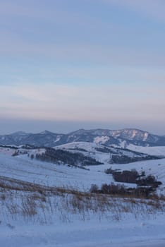 Altai mountains winte road through mountains pass