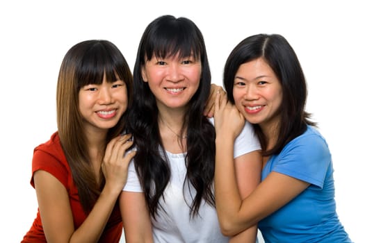 Asian females portrait on white background, ages 20s, 30s, 40s.