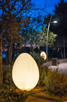 Light eggs illuminated at night in Petrovac town in Montenegro