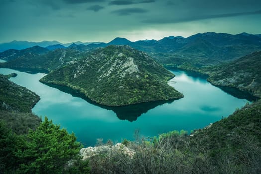 The hill called the Green Pyramid and the bend of the Rijeka Crnojevica River, Skadar Lake National Park, Montenegro