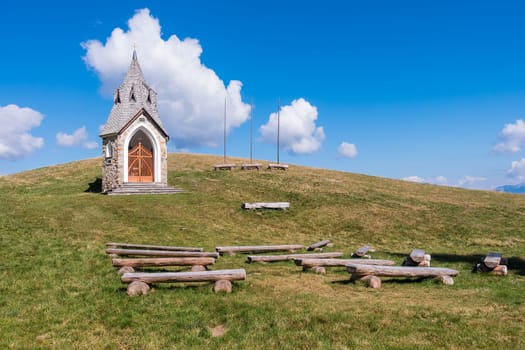 The little church on mountain small village. Religion building