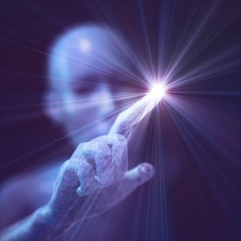 Concept image of a humanoid, artificial life with artificial intelligence and a human appearance.