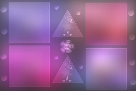 Abstract festive blur bright pink pastel background with four frames or boxes with space and two triangles on a pink basic. Festival or holiday backdrop. Beautiful illustration.