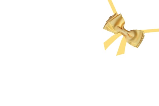 Gift bows. A decorative gold shiny bow made of satin with painted ribbons for gift box isolated on a white background. Decorations background.