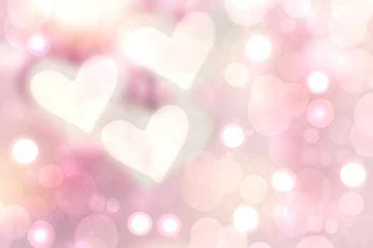 Abstract valentine background. Abtract festive blur pink bright pastel background with three large white hearst for valentine or wedding. Romantic textured backdrop with space for your design.