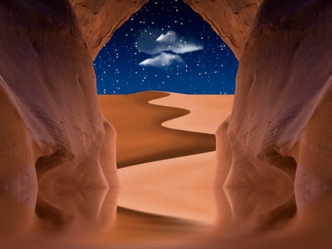 Desert dune seen from red cave