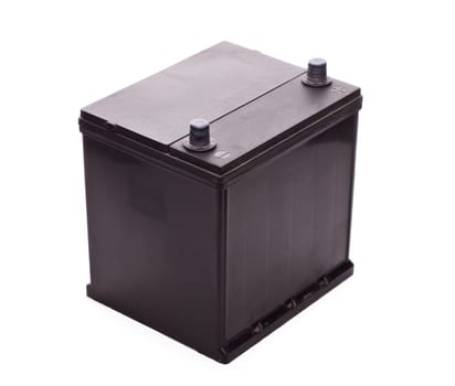 Black car accumulator battery isolated on a white background. Acid battery,12 volts supply
