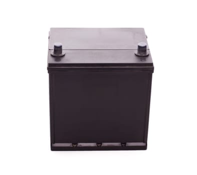 Black car accumulator battery isolated on a white background. Acid battery,12 volts supply